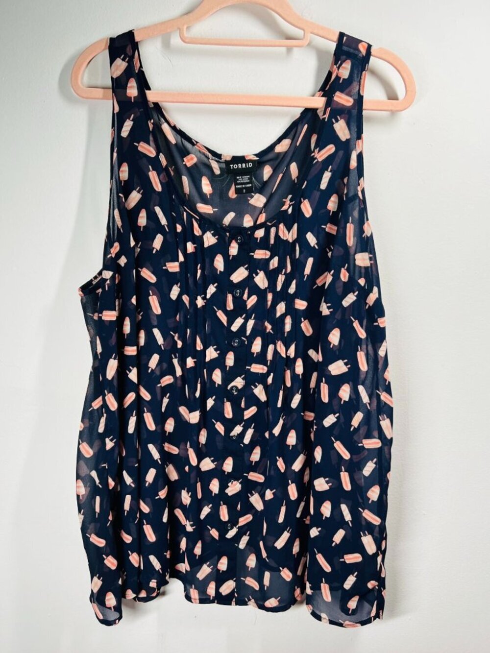 Torrid Navy Popsicle Print Sleeveless Button Front Tank Top Size 2
